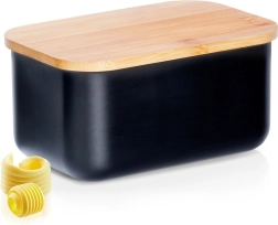 Steel butter dish with bamboo lid, black