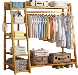 Bambukinis drabužių stovas su 5 lentynomis – 130 cm