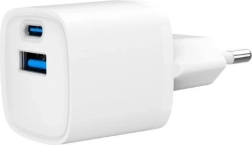 Mini USB‑A/USB‑C 20 W įkroviklis su PD ir QC 3.0 – baltas