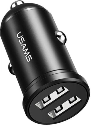 Juodas dviejų prievadų USB automobilinis įkroviklis 2,4 A
