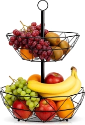 Dviaukštė metalinė vaisių dėžė – juodas geometrinis stovas