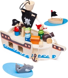 Medinis piratų laivas su priedais nuo Bigjigs Toys