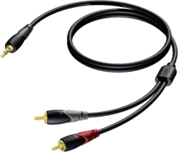 Audio kabelis 3,5 mm stereo lizdas į 2× RCA (cinch) 5 m