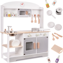 Medinė vaikiška virtuvėlė iš MDF su priedais, pilka, 82 cm