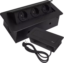 Įleidžiamas trigubas lizdas į stalviršį IZOXIS, juodas