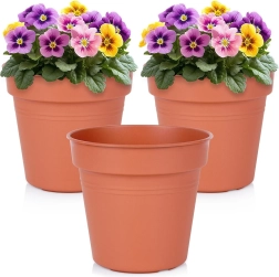 Plastic round garden flower pot 17 cm, set of 3