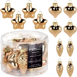 Stikliniai kalėdiniai žaisliukai auksiniai 4–4,5 cm, rinkinys 12 vnt.