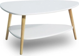 Modern coffee table with shelf and wooden legs in white