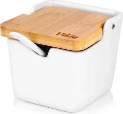 Keraminė cukrinė 250 ml su bambusiniu dangteliu ir šaukšteliu