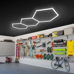 LED šešiakampė lubinė panelė 247 × 98 cm, 125 W, 6500K garažui, dirbtuvėms ir interjerui