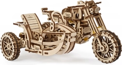 Ugears 3D dėlionė motociklas su vežimėliu – mechaninis medinis modelis