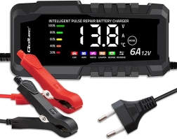 Mikroprocesorinis 12 V 6 A įkroviklis su taisymo funkcija AGM, GEL ir LiFePO4 akumuliatoriams, su LCD