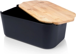 Duoninė su bambukiniu dangčiu ir pjaustymo lentele, juoda 33 × 18,5 × 12 cm