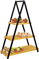 Trijų aukštų bambukinis serviravimo stovas 38 × 16,5 × 53 cm