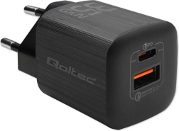 QOLTEC 35 W GaN Ultra Wall Charger, 1× USB‑C PD + 1× USB‑A, Black
