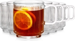 Stiklinės su ąsele 350 ml, 6 vnt. rinkinys, rumbuotas stiklas Vilde