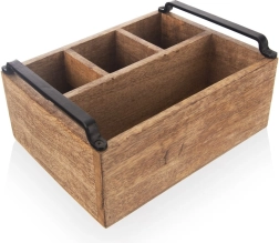 Wooden organizer for cutlery, spices and sauces made of mango wood
