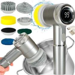 Elektrinis valymo šepetys 5-i-1 su LED ekranu voniai, siūlėms ir grindims