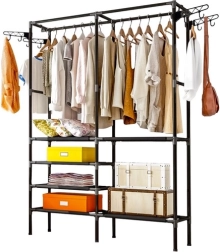 Dvigubas drabužių stovas RUHHY loft su lentynomis