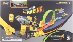 Paleidžiama lenktynių trasa su metaliniu automobiliuku