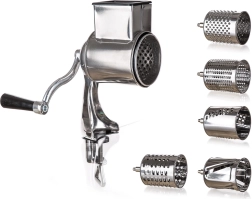 Multifunctional stainless steel grater and slicer 5-in-1 with hand crank