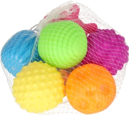 Sensoriniai kamuoliukai vaikams, 6 vnt. rinkinys tinklelyje