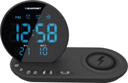 Clock radio with FM, Qi wireless charging and temperature sensor – black