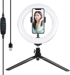 Puluz žiedinė LED šviesa 20 cm su stovu ir telefono laikikliu