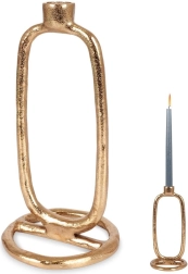 Auksinė aliumininė žvakidė ilgai žvakei 24 cm