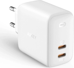 Tinklinis įkroviklis AUKEY Omnia Duo PA-B4, 2× USB‑C, Power Delivery 3.0, GaN, 65 W, baltas