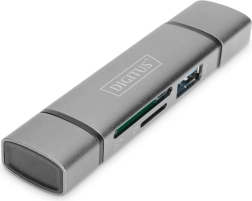 3-port Card Reader USB Type C / USB 3.0 SuperSpeed SD Micro SD Digitus Gray