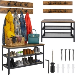 Batų suolas su sėdyne ir kabykla RUHHY 73 cm, industrinis loftas, rudas stalviršis