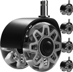 Pilki ratukai biuro kėdei 2,5" RUHHY, 5 vnt. rinkinys, tylūs, nebraižo grindų