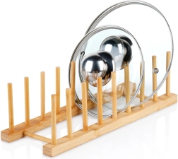 Bambukinis dangčių ir lėkščių stovas 34,5 × 12 × 12 cm