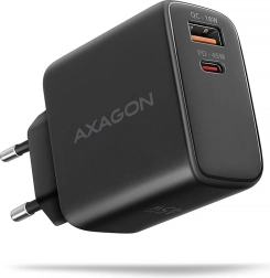 Axagon ACU-PQ45 GaN wall charger, 2-port USB‑C PD and USB‑A QC, 45 W, black