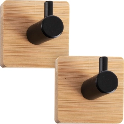 Self-adhesive wooden wall hooks with black metal 4.5 × 4.5 cm – set of 2