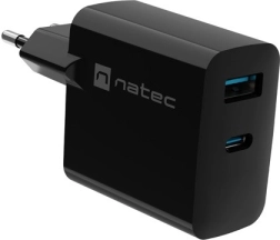 Natec Ribera GaN tinklo įkroviklis 1x USB-A + 1x USB-C 45W juodas
