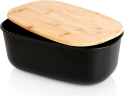 Bread bin with bamboo lid, black 39 × 23.5 × 15.5 cm VILDE