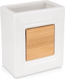 Baltas dolomito vonios puodelis su bambuku