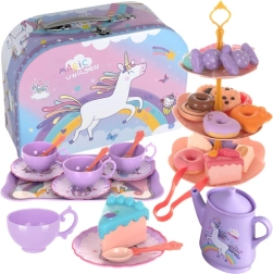 Children’s tea set in a suitcase with sweets