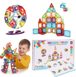 Magnetic Building Set with Cars and Trailer – 130 Pieces