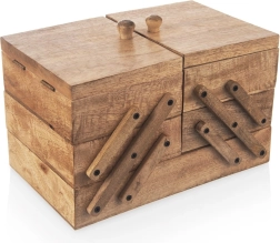 Medinė siuvimo dėžutė iš mango medienos 30,5 × 18 × 21 cm, išskleidžiama iki 71 cm