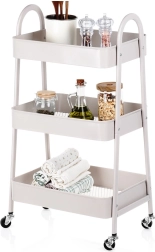 Metalinė riedanti lentyna, smėlio spalvos, 3 aukštų, 44 × 31,5 × 78,5 cm