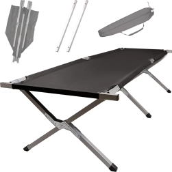 Sulankstoma kempingo lauko lova XXL – juoda