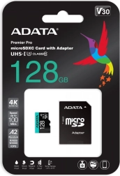 MicroSD Memory Card 128 GB UHS‑I U3 V30 A2 + Adapter