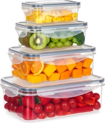 Set of plastic food containers with lids and sealing, 4 pcs