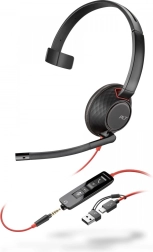 Single-sided headset POLY Blackwire 5210 USB‑C with 3.5 mm jack and USB‑C/USB‑A adapter
