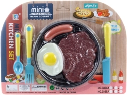 Plastikinio maisto rinkinys su stalo įrankiais ir lėkšte