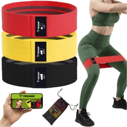 TRIZAND tekstilinių pasipriešinimo gumų rinkinys 3 vnt. 8–31 kg su treniruočių planu QR