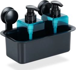 Juoda sieninė dušo lentynėlė su siurbtukais 23,5 × 13,5 × 15 cm VILDE